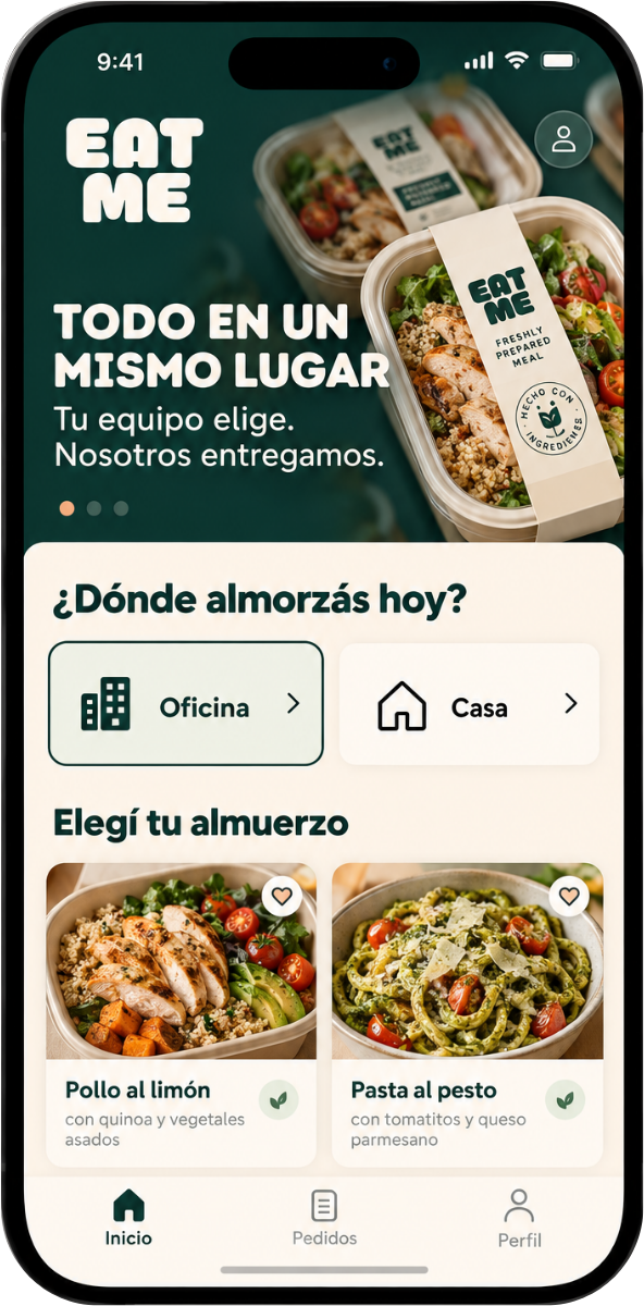 Pantalla de inicio de la plataforma Eat Me